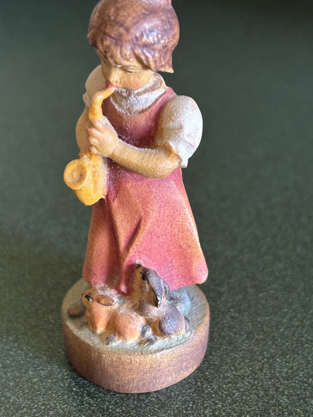 Jobin Brienz 3” Woodcarving Girl With rabbits Made in Switzerland Vintage